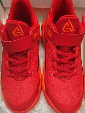 Kids Red Athletic Sneakers with Hook-and-Loop Strap